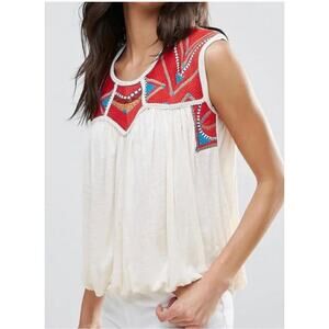 Free People Chevron Embroidered Disco Top Red-White Size xsmall